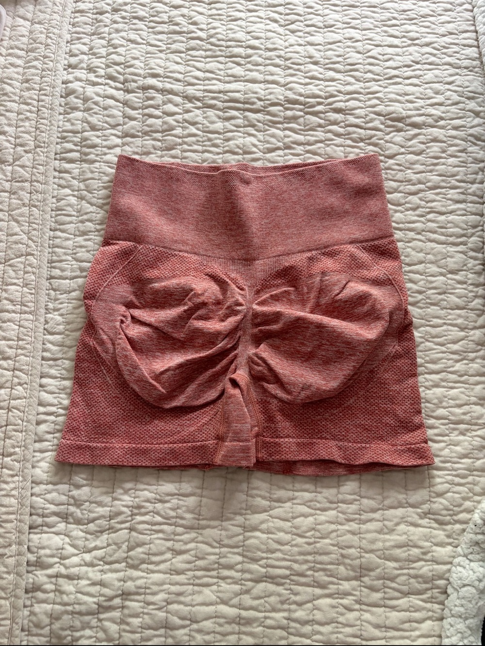 Light Pink Scrunch Rouched High Waist Bike Shorts Athletic Athleisure Workout
